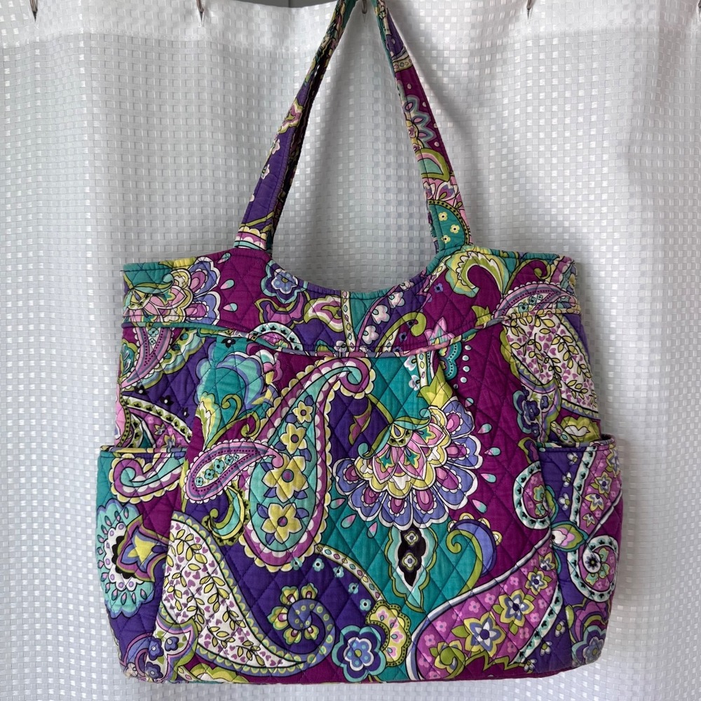 Vera Bradley Quilted Shoulder Tote Heather Paisley Pattern Purple & Teal
